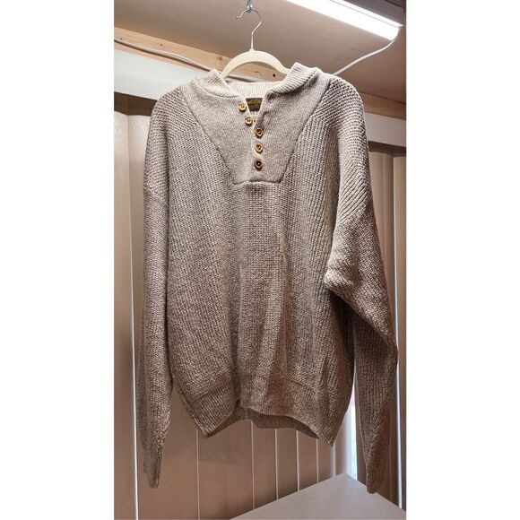 EDDIE BAUER MENS CABLE KNIT SWEATER BROWN BEIGE SIZE XL - Picture 2 of 8
